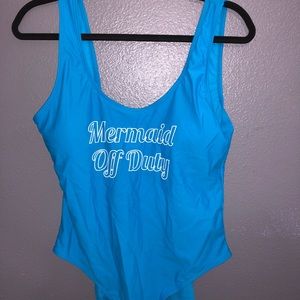 Blue one piece swimsuit